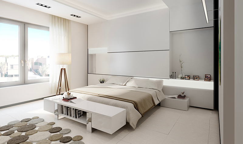 Thiết kế nội thất phòng ngủ bố mẹ cho nhà phố mái lệch